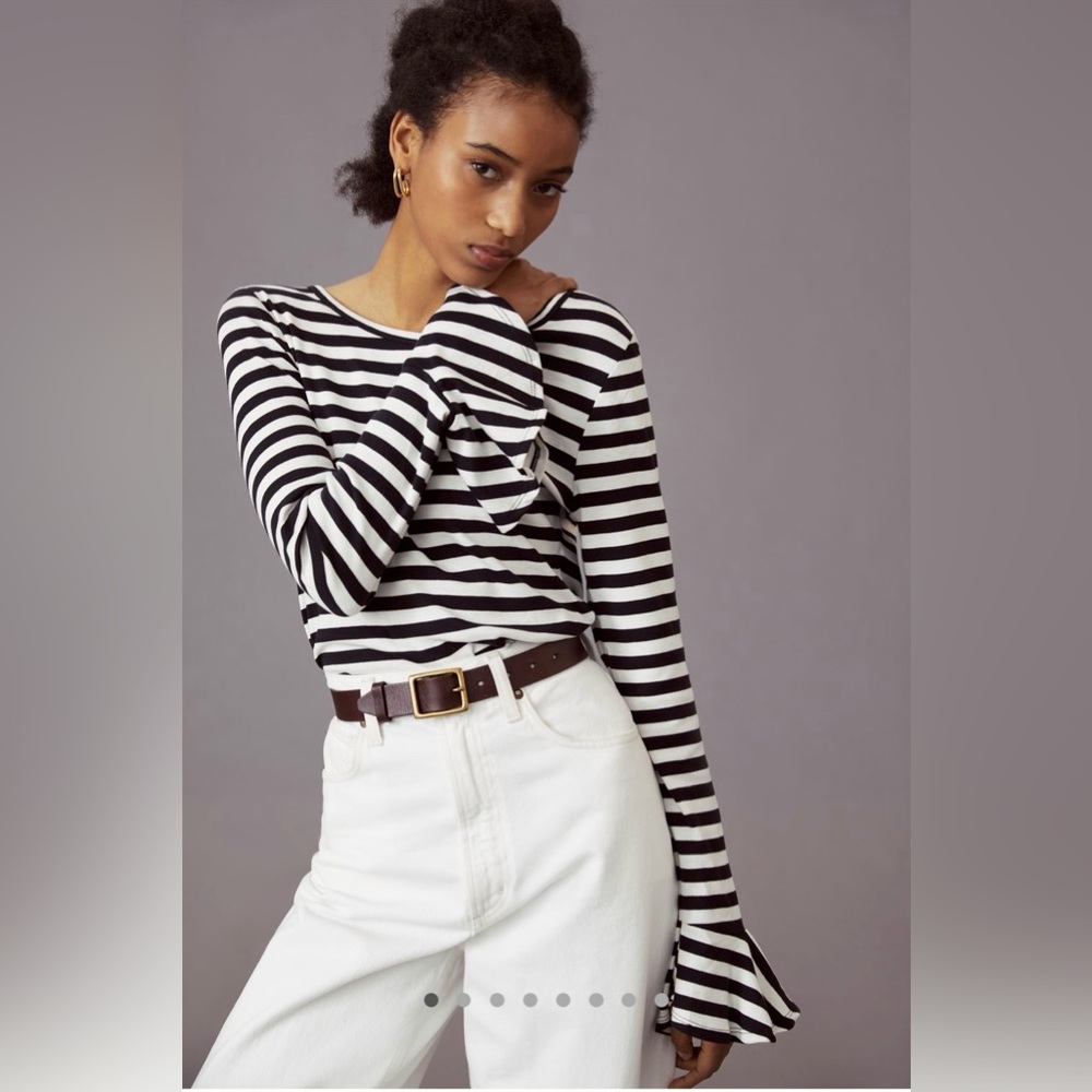 Anthropologie Maeve Flouncy Striped Black and White Top Size S